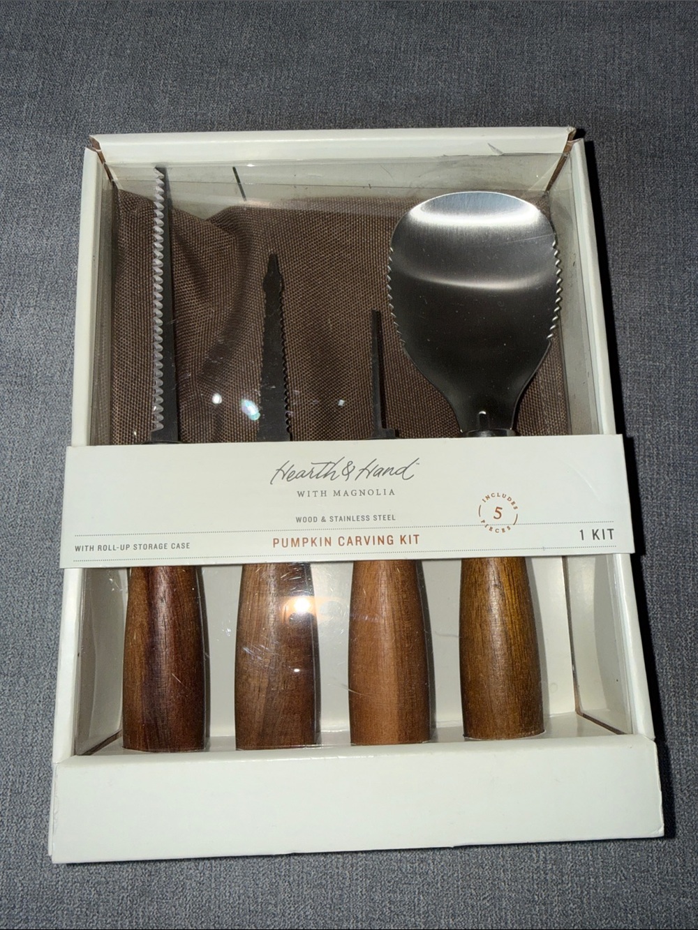 Hearth & Hand Pumpkin Carving Set - Brown Wood Handles